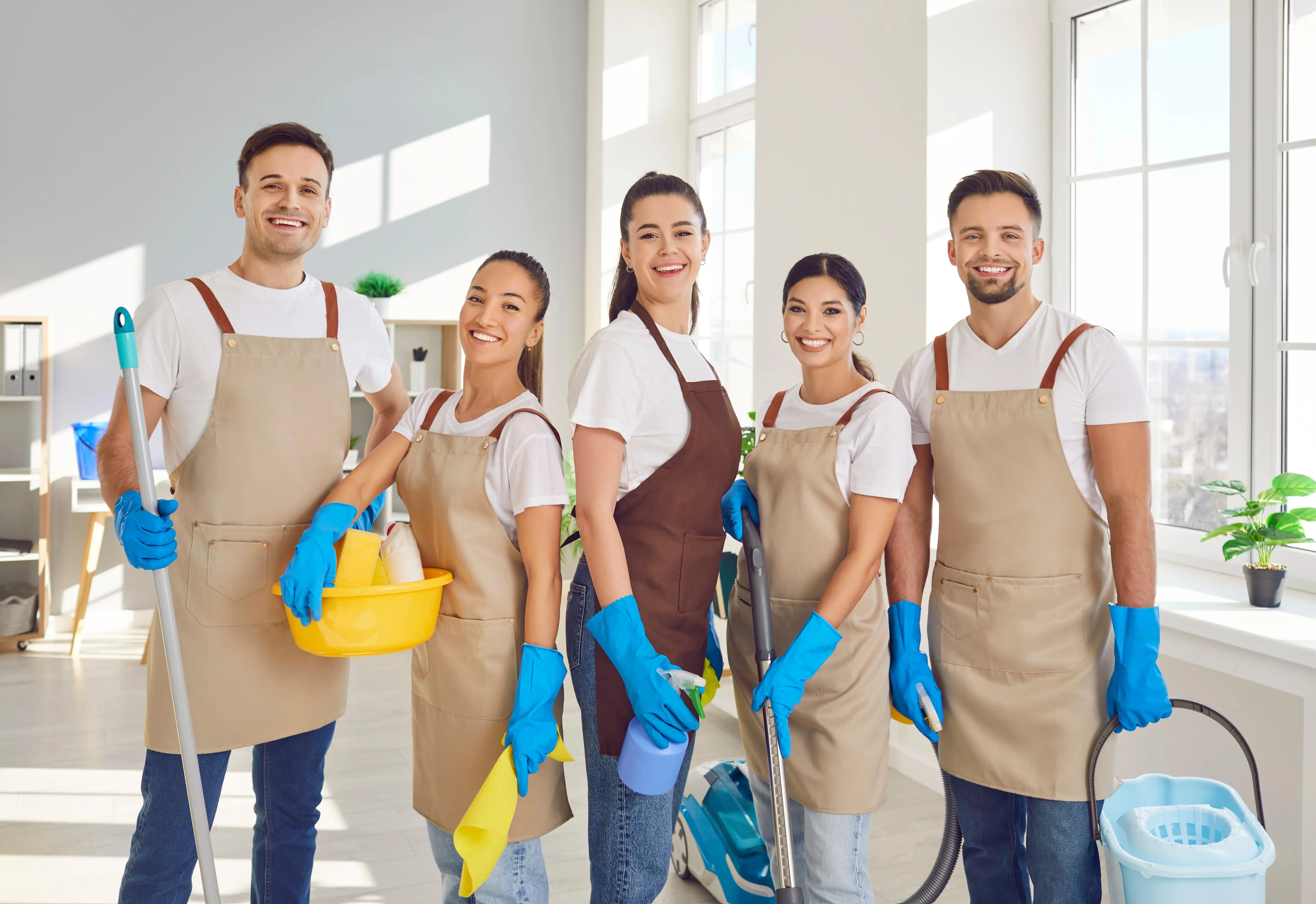Cleaning team in a bright interior